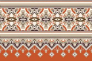 Pixel Cross Stitch pattern with Floral Designs. Traditional cross stitch needlework. Geometric Ethnic pattern, Embroidery, Textile ornamentation, fabric, Hand stitched pattern, Cultural stitching vector