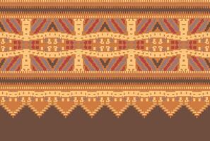cross stitch Embroidery ethnic pattern, Vector Geometric ornate background, Cross stitch retro zigzag style, Blue and yellow pattern knitting continuous, Design for textile, fabric, digital print