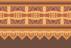 cross stitch Embroidery ethnic pattern, Vector Geometric ornate background, Cross stitch retro zigzag style, Blue and yellow pattern knitting continuous, Design for textile, fabric, digital print