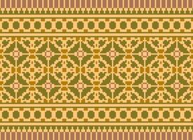 cross stitch Embroidery ethnic pattern, Vector Geometric ornate background, Cross stitch retro zigzag style, Blue and yellow pattern knitting continuous, Design for textile, fabric, digital print