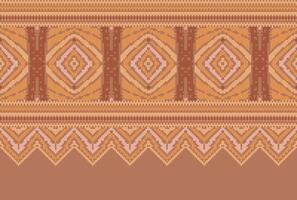 cross stitch Embroidery ethnic pattern, Vector Geometric ornate background, Cross stitch retro zigzag style, Blue and yellow pattern knitting continuous, Design for textile, fabric, digital print