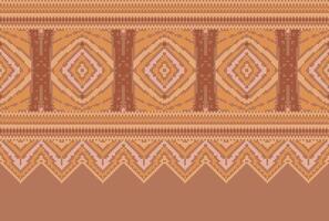 cross stitch Embroidery ethnic pattern, Vector Geometric ornate background, Cross stitch retro zigzag style, Blue and yellow pattern knitting continuous, Design for textile, fabric, digital print