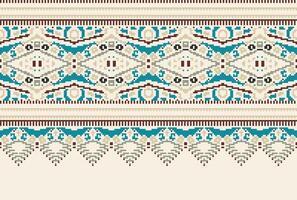 Cross Stitch pattern with Floral Designs. Traditional cross stitch needlework. Geometric Ethnic pattern, Embroidery, Textile ornamentation, fabric, Hand stitched pattern, Cultural stitching pixel art. vector