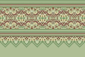 cross stitch Embroidery ethnic pattern, Vector Geometric ornate background, Cross stitch retro zigzag style, Blue and yellow pattern knitting continuous, Design for textile, fabric, digital print