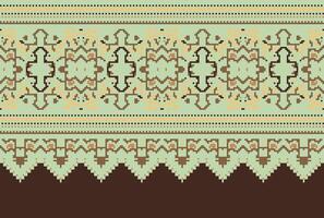 Cross Stitch pattern with Floral Designs. Traditional cross stitch needlework. Geometric Ethnic pattern, Embroidery, Textile ornamentation, fabric, Hand stitched pattern, Cultural stitching pixel art. vector