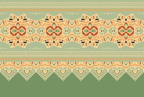 cross stitch Embroidery ethnic pattern, Vector Geometric ornate background, Cross stitch retro zigzag style, Blue and yellow pattern knitting continuous, Design for textile, fabric, digital print