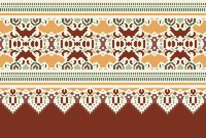 cross stitch Embroidery ethnic pattern, Vector Geometric ornate background, Cross stitch retro zigzag style, Blue and yellow pattern knitting continuous, Design for textile, fabric, digital print