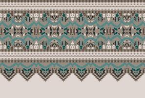 Cross Stitch pattern with Floral Designs. Traditional cross stitch needlework. Geometric Ethnic pattern, Embroidery, Textile ornamentation, fabric, Hand stitched pattern, Cultural stitching pixel art. vector