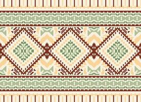 Pixel Cross Stitch Traditional Ethnic Pattern Paisley Flower Ikat Background Abstract Aztec African Indonesian Indian Seamless Pattern for Fabric Print Cloth Dress Carpet Curtains and Sarong vector