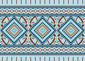 Pixel Cross Stitch Traditional Ethnic Pattern Paisley Flower Ikat Background Abstract Aztec African Indonesian Indian Seamless Pattern for Fabric Print Cloth Dress Carpet Curtains and Sarong vector