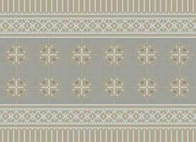 Pixel Cross Stitch Traditional Ethnic Pattern Paisley Flower Ikat Background Abstract Aztec African Indonesian Indian Seamless Pattern for Fabric Print Cloth Dress Carpet Curtains and Sarong vector