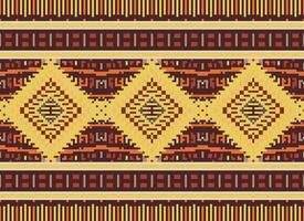 Pixel Cross Stitch Traditional Ethnic Pattern Paisley Flower Ikat Background Abstract Aztec African Indonesian Indian Seamless Pattern for Fabric Print Cloth Dress Carpet Curtains and Sarong vector