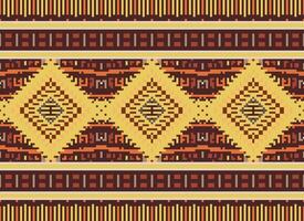 Pixel Cross Stitch Traditional Ethnic Pattern Paisley Flower Ikat Background Abstract Aztec African Indonesian Indian Seamless Pattern for Fabric Print Cloth Dress Carpet Curtains and Sarong vector