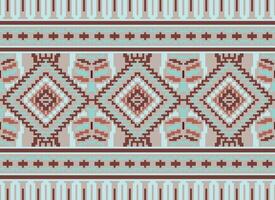 Pixel Cross Stitch Traditional Ethnic Pattern Paisley Flower Ikat Background Abstract Aztec African Indonesian Indian Seamless Pattern for Fabric Print Cloth Dress Carpet Curtains and Sarong vector