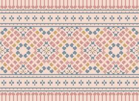 Pixel Cross Stitch Traditional Ethnic Pattern Paisley Flower Ikat Background Abstract Aztec African Indonesian Indian Seamless Pattern for Fabric Print Cloth Dress Carpet Curtains and Sarong vector
