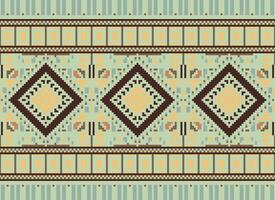 Pixel Cross Stitch Traditional Ethnic Pattern Paisley Flower Ikat Background Abstract Aztec African Indonesian Indian Seamless Pattern for Fabric Print Cloth Dress Carpet Curtains and Sarong vector