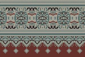 Pixel Cross Stitch Traditional Ethnic Pattern Paisley Flower Ikat Background Abstract Aztec African Indonesian Indian Seamless Pattern for Fabric Print Cloth Dress Carpet Curtains and Sarong vector