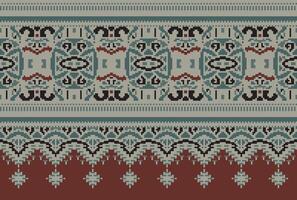 Pixel Cross Stitch Traditional Ethnic Pattern Paisley Flower Ikat Background Abstract Aztec African Indonesian Indian Seamless Pattern for Fabric Print Cloth Dress Carpet Curtains and Sarong vector