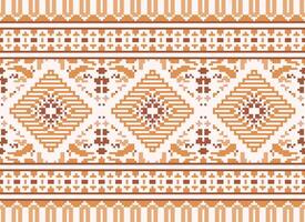 Pixel Cross Stitch Traditional Ethnic Pattern Paisley Flower Ikat Background Abstract Aztec African Indonesian Indian Seamless Pattern for Fabric Print Cloth Dress Carpet Curtains and Sarong vector