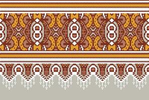 Pixel Cross Stitch Traditional Ethnic Pattern Paisley Flower Ikat Background Abstract Aztec African Indonesian Indian Seamless Pattern for Fabric Print Cloth Dress Carpet Curtains and Sarong vector