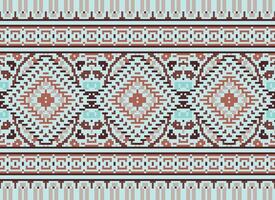 Pixel Cross Stitch Traditional Ethnic Pattern Paisley Flower Ikat Background Abstract Aztec African Indonesian Indian Seamless Pattern for Fabric Print Cloth Dress Carpet Curtains and Sarong vector