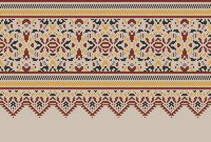 Pixel Cross Stitch pattern with Floral Designs. Traditional cross stitch needlework. Geometric Ethnic pattern, Embroidery, Textile ornamentation, fabric, Hand stitched pattern, Cultural stitching vector