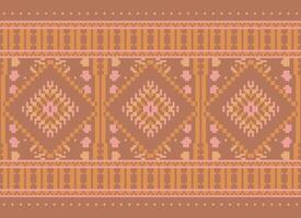 Pixel Cross Stitch Traditional Ethnic Pattern Paisley Flower Ikat Background Abstract Aztec African Indonesian Indian Seamless Pattern for Fabric Print Cloth Dress Carpet Curtains and Sarong vector