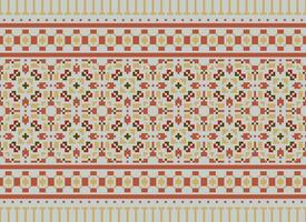 Pixel Cross Stitch pattern with Floral Designs. Traditional cross stitch needlework. Geometric Ethnic pattern, Embroidery, Textile ornamentation, fabric, Hand stitched pattern, Cultural stitching vector