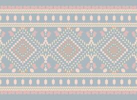 Pixel Cross Stitch Traditional Ethnic Pattern Paisley Flower Ikat Background Abstract Aztec African Indonesian Indian Seamless Pattern for Fabric Print Cloth Dress Carpet Curtains and Sarong vector