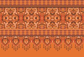 Pixel Cross Stitch Traditional Ethnic Pattern Paisley Flower Ikat Background Abstract Aztec African Indonesian Indian Seamless Pattern for Fabric Print Cloth Dress Carpet Curtains and Sarong vector