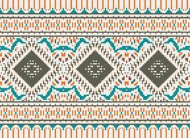 Pixel Cross Stitch Traditional Ethnic Pattern Paisley Flower Ikat Background Abstract Aztec African Indonesian Indian Seamless Pattern for Fabric Print Cloth Dress Carpet Curtains and Sarong vector