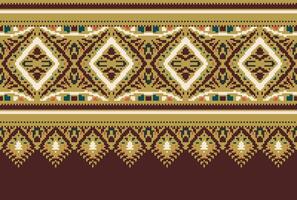 Pixel Cross Stitch Traditional Ethnic Pattern Paisley Flower Ikat Background Abstract Aztec African Indonesian Indian Seamless Pattern for Fabric Print Cloth Dress Carpet Curtains and Sarong vector