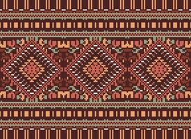 Pixel Cross Stitch Traditional Ethnic Pattern Paisley Flower Ikat Background Abstract Aztec African Indonesian Indian Seamless Pattern for Fabric Print Cloth Dress Carpet Curtains and Sarong vector