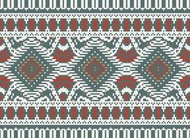 Pixel Cross Stitch Traditional Ethnic Pattern Paisley Flower Ikat Background Abstract Aztec African Indonesian Indian Seamless Pattern for Fabric Print Cloth Dress Carpet Curtains and Sarong vector