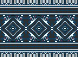 Pixel Cross Stitch Traditional Ethnic Pattern Paisley Flower Ikat Background Abstract Aztec African Indonesian Indian Seamless Pattern for Fabric Print Cloth Dress Carpet Curtains and Sarong vector