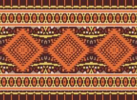 Pixel Cross Stitch Traditional Ethnic Pattern Paisley Flower Ikat Background Abstract Aztec African Indonesian Indian Seamless Pattern for Fabric Print Cloth Dress Carpet Curtains and Sarong vector