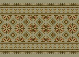 Pixel Cross Stitch pattern with Floral Designs. Traditional cross stitch needlework. Geometric Ethnic pattern, Embroidery, Textile ornamentation, fabric, Hand stitched pattern, Cultural stitching vector