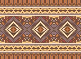 Pixel Cross Stitch Traditional Ethnic Pattern Paisley Flower Ikat Background Abstract Aztec African Indonesian Indian Seamless Pattern for Fabric Print Cloth Dress Carpet Curtains and Sarong vector