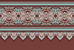 Cross Stitch pattern with Floral Designs. Traditional cross stitch needlework. Geometric Ethnic pattern, Embroidery, Textile ornamentation, fabric, Hand stitched pattern, Cultural stitching pixel art. vector