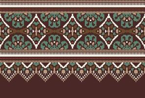 Pixel Cross Stitch pattern with Floral Designs. Traditional cross stitch needlework. Geometric Ethnic pattern, Embroidery, Textile ornamentation, fabric, Hand stitched pattern, Cultural stitching vector
