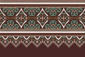 Pixel Cross Stitch pattern with Floral Designs. Traditional cross stitch needlework. Geometric Ethnic pattern, Embroidery, Textile ornamentation, fabric, Hand stitched pattern, Cultural stitching vector