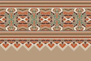 Pixel Cross Stitch pattern with Floral Designs. Traditional cross stitch needlework. Geometric Ethnic pattern, Embroidery, Textile ornamentation, fabric, Hand stitched pattern, Cultural stitching vector