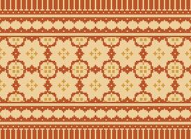 Pixel Cross Stitch Traditional Ethnic Pattern Paisley Flower Ikat Background Abstract Aztec African Indonesian Indian Seamless Pattern for Fabric Print Cloth Dress Carpet Curtains and Sarong vector