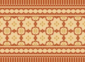 Pixel Cross Stitch Traditional Ethnic Pattern Paisley Flower Ikat Background Abstract Aztec African Indonesian Indian Seamless Pattern for Fabric Print Cloth Dress Carpet Curtains and Sarong vector