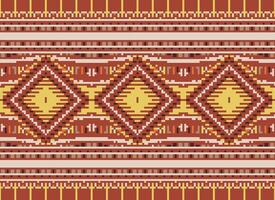 Pixel Cross Stitch Traditional Ethnic Pattern Paisley Flower Ikat Background Abstract Aztec African Indonesian Indian Seamless Pattern for Fabric Print Cloth Dress Carpet Curtains and Sarong vector