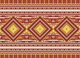 Pixel Cross Stitch Traditional Ethnic Pattern Paisley Flower Ikat Background Abstract Aztec African Indonesian Indian Seamless Pattern for Fabric Print Cloth Dress Carpet Curtains and Sarong vector