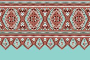 Cross Stitch pattern with Floral Designs. Traditional cross stitch needlework. Geometric Ethnic pattern, Embroidery, Textile ornamentation, fabric, Hand stitched pattern, Cultural stitching pixel art. vector