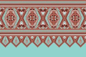 Cross Stitch pattern with Floral Designs. Traditional cross stitch needlework. Geometric Ethnic pattern, Embroidery, Textile ornamentation, fabric, Hand stitched pattern, Cultural stitching pixel art. vector