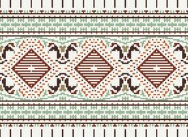 Pixel Cross Stitch Traditional Ethnic Pattern Paisley Flower Ikat Background Abstract Aztec African Indonesian Indian Seamless Pattern for Fabric Print Cloth Dress Carpet Curtains and Sarong vector