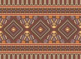 Pixel Cross Stitch Traditional Ethnic Pattern Paisley Flower Ikat Background Abstract Aztec African Indonesian Indian Seamless Pattern for Fabric Print Cloth Dress Carpet Curtains and Sarong vector